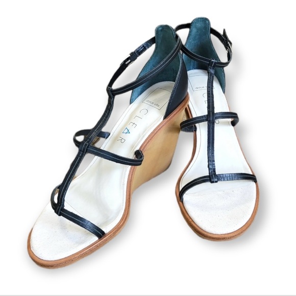 Dolce Vita | Jeana Black Leather Strappy Sandal Wedges | Size 8.5 - Picture 4 of 11
